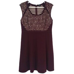 Women's Brown Lace Paneled Midi Polyester Nylon Dress, Size 12, Apt. 9